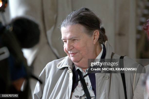 Jacqueline Vanneste, Leopold Storme's godmother, leaves the court on the first day of his trial, on October 4 in Brussels. Leopold Storme was...