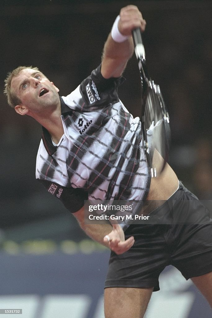 Thomas Muster of Austria in action serving during the ATP Tour World ...