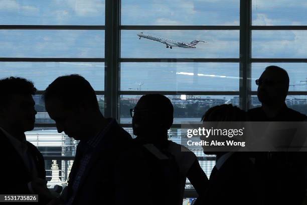 An American Airlines flight takes off from Ronald Reagan Washington National Airport on July 10, 2023 in Washington, DC. Senate Democrats from the...