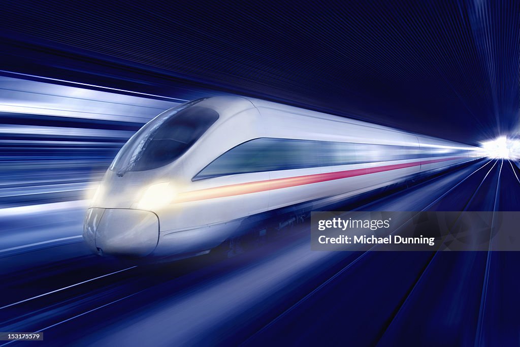 Futuristic train at speed