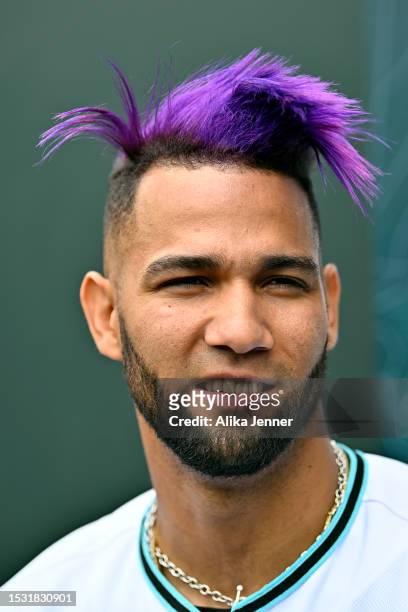 Lourdes Gurriel Jr. #12 of the Arizona Diamondbacks looks on during Gatorade All-Star Workout Day at T-Mobile Park on July 10, 2023 in Seattle,...