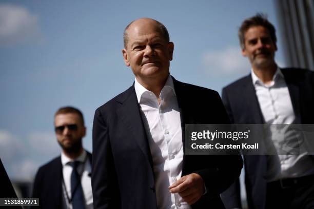 German Chancellor Olaf Scholz arrives prior to his summer press conference on July 14, 2023 in Berlin, Germany. Now over a year and a half in office,...