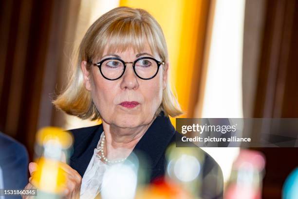 July 2023, North Rhine-Westphalia, Essen: Ursula Gather, Chairwoman of the Board of Trustees, at the press conference of the Alfried Krupp von Bohlen...