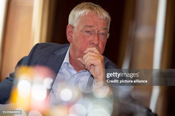 July 2023, North Rhine-Westphalia, Essen: Historian Eckart Conze at the press conference of the Alfried Krupp von Bohlen und Halbach Foundation. The...