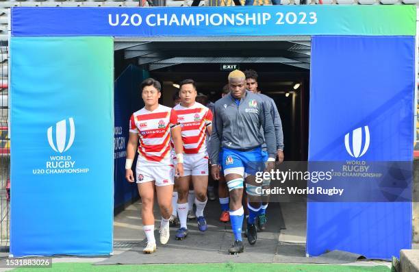 Players walk out during the World Rugby U20 Championship 2023, 11th place play-off match between Italy and Japan at Danie Craven Stadium on July 14,...
