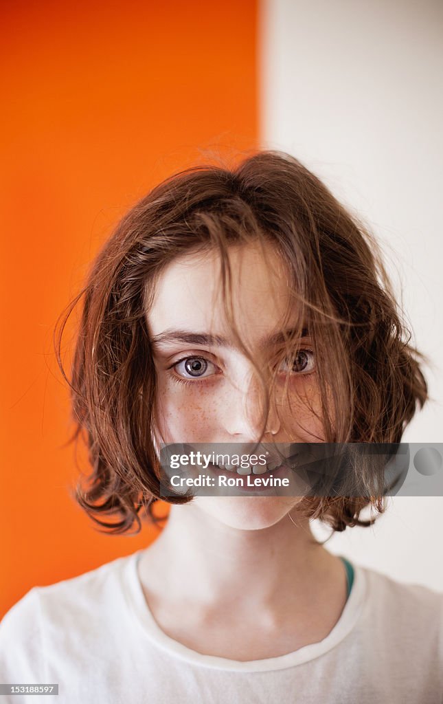 Young girl with messy hair