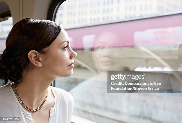 Young Woman On Train Close Up, Foto de stock