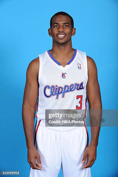 Chris Paul of the Los Angeles Clippers poses for a photo during Media Day at the Clippers Training Center on September 28, 2012 in Playa Vista,...