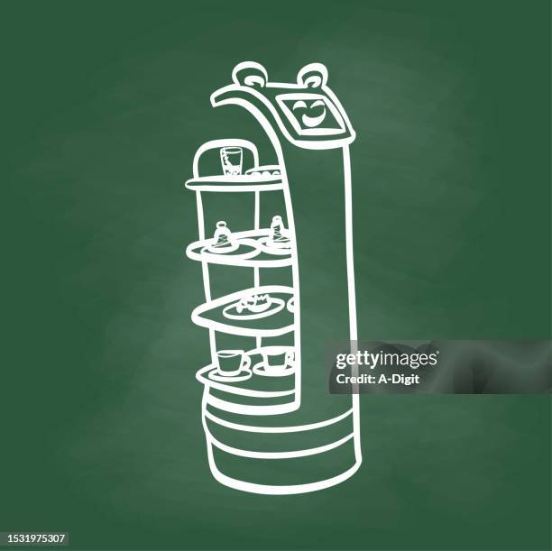 robot server smiling chalkboard - waitress working stock illustrations