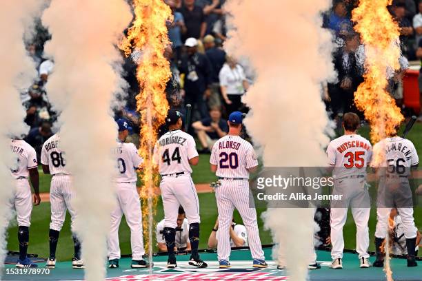 Adolis García of the Texas Rangers, Luis Robert Jr. #88 of the Chicago White Sox, Mookie Betts of the Los Angeles Dodgers, Julio Rodríguez of the...