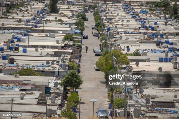 An aerial view of Kevirgosk Refugee Camp as extreme heats hit Erbil, Iraq on July 13, 2023. The life of Syrian refugees, living in tough conditions,...