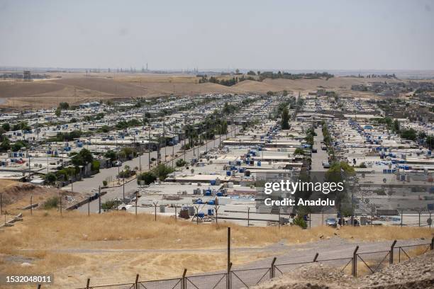 An aerial view of Kevirgosk Refugee Camp as extreme heats hit Erbil, Iraq on July 13, 2023. The life of Syrian refugees, living in tough conditions,...