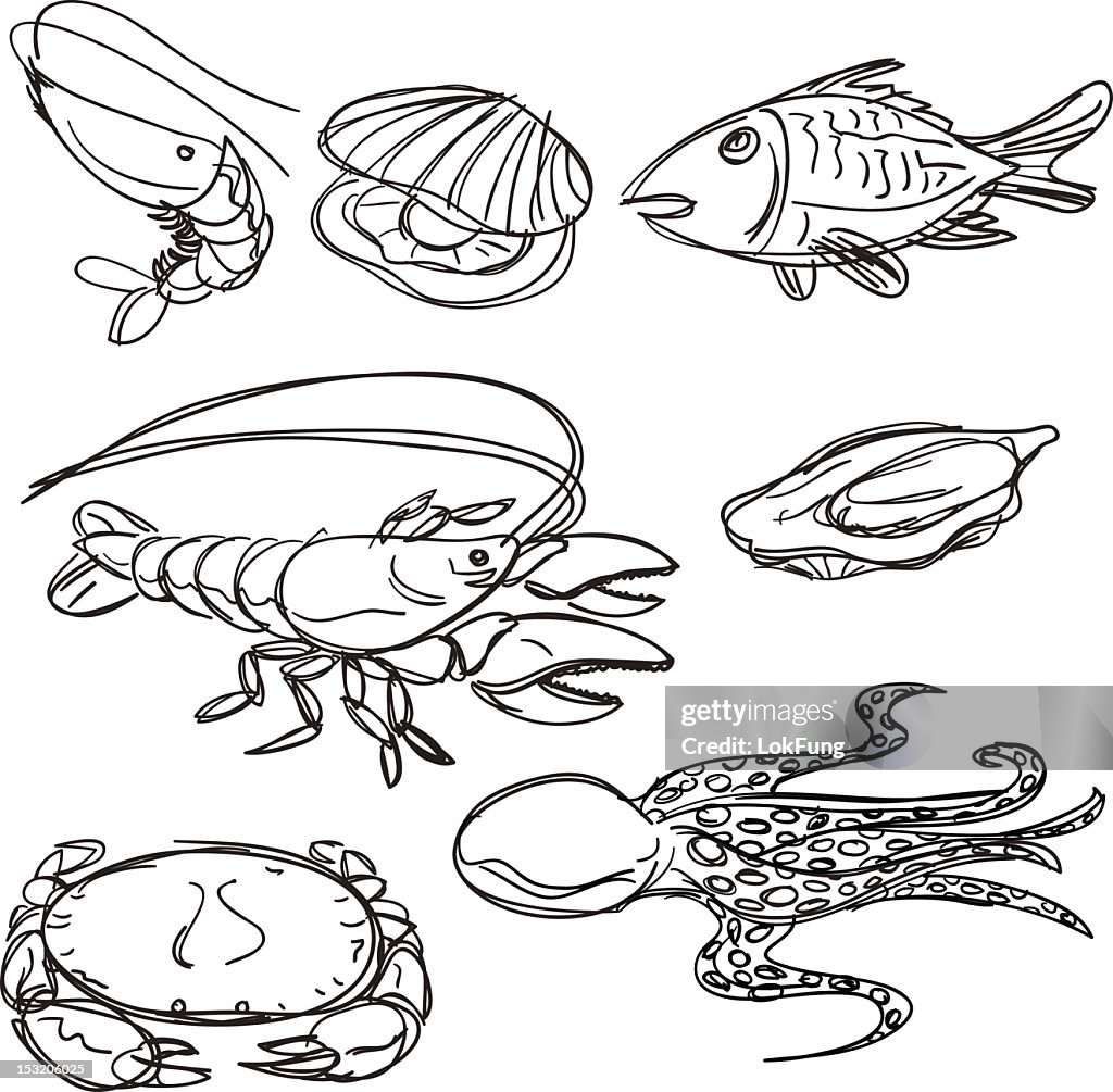Seafood collection in Black and White