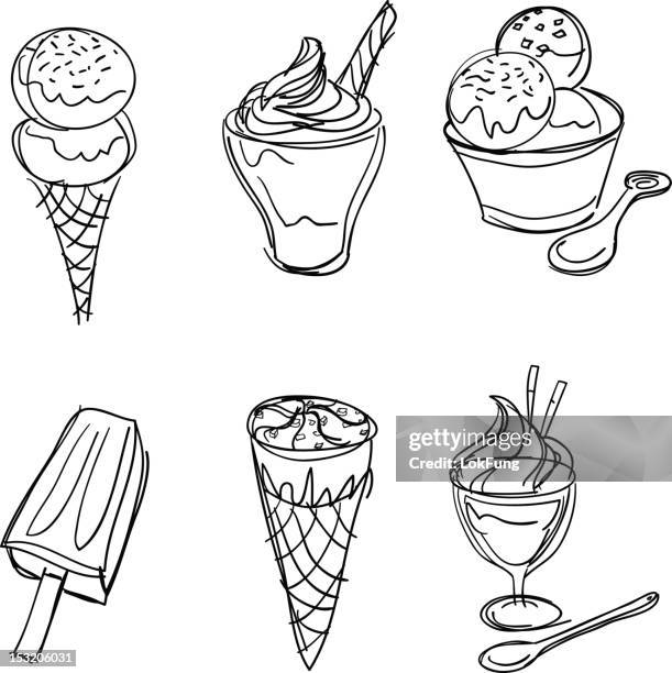 ice-cream collection in black and white - ice cream scoop stock illustrations