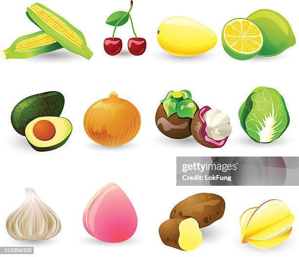 fruit vegetable icon set3 - mangoes stock illustrations