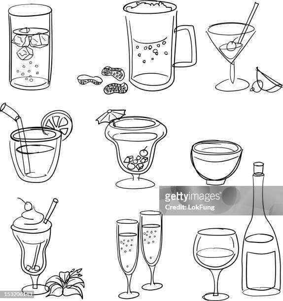 illustrazioni stock, clip art, cartoni animati e icone di tendenza di linea arte set di bevande - frappè