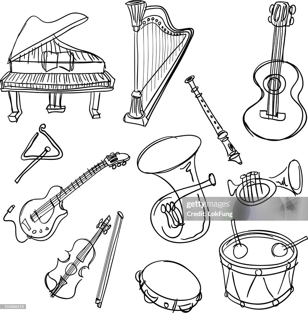 Musical Instrument collection in Black and White