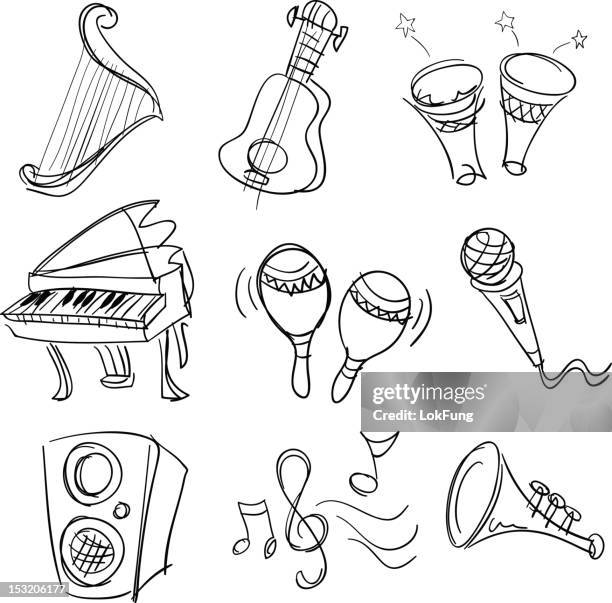 ilustraciones, imágenes clip art, dibujos animados e iconos de stock de colección de música en blanco y negro - piano