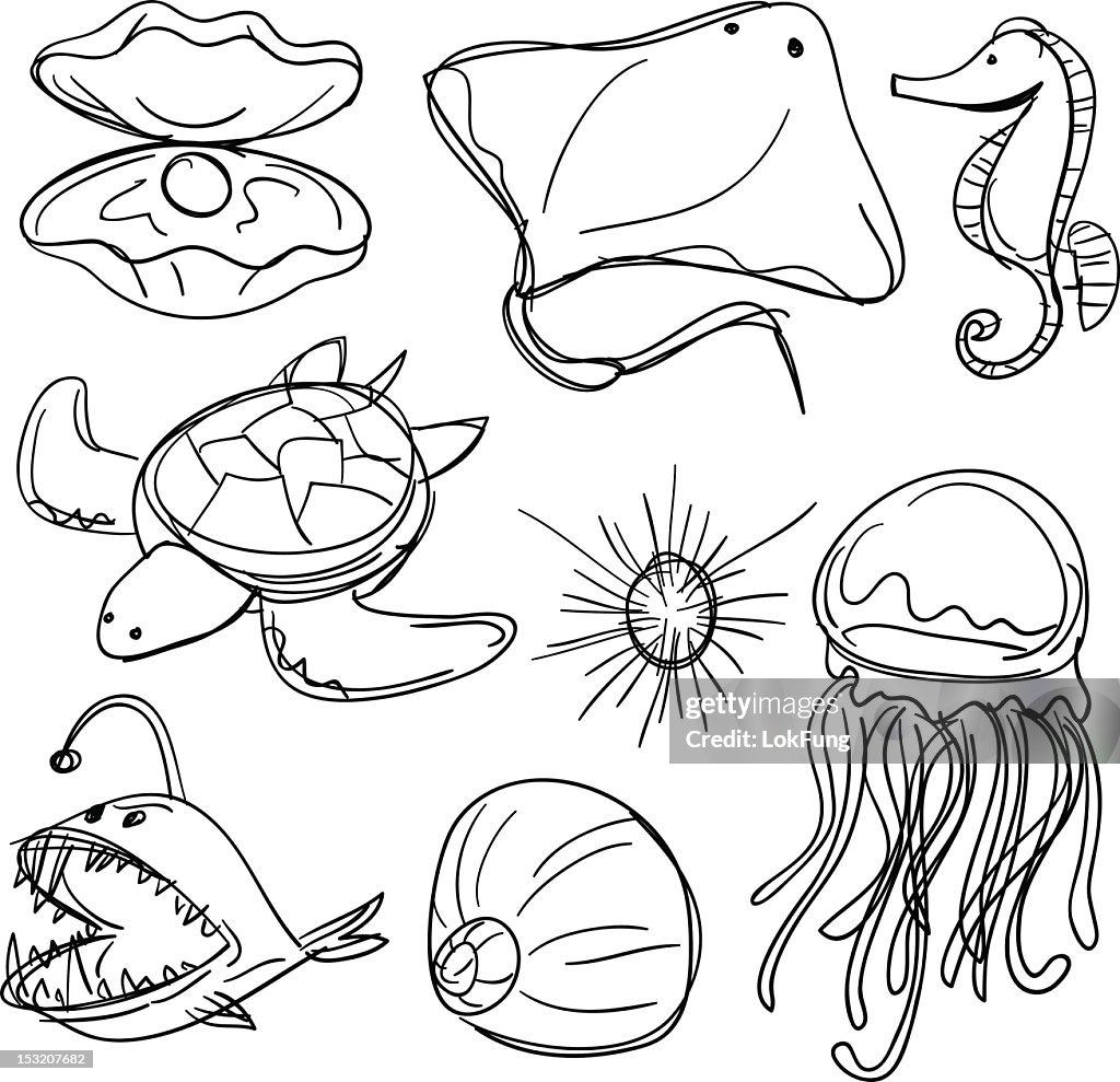 Sea Animals Collection In Black And White High-Res Vector Graphic - Getty Images Sea Animals Collection In Black And White High-Res Vector Graphic - Getty Images