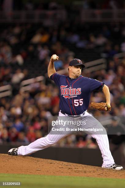 Matt Capps of the Minnesota Twins pitches against the New York Yankees on September 24, 2012 at Target Field in Minneapolis, Minnesota. The Twins...