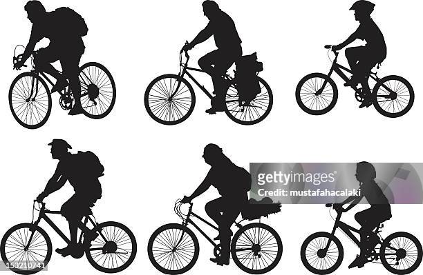 ilustraciones, imágenes clip art, dibujos animados e iconos de stock de bicyclist siluetas - family cycle