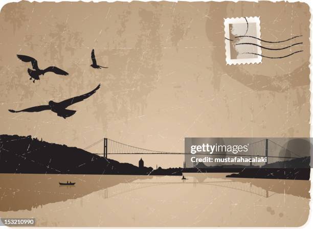 illustrazioni stock, clip art, cartoni animati e icone di tendenza di vintage postcard di istanbul - a postcard from istanbul