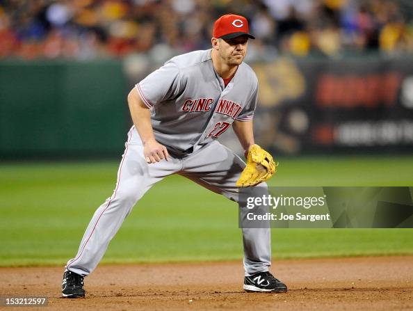Scott Rolen of the Cincinnati Reds stands ready at third base during ...