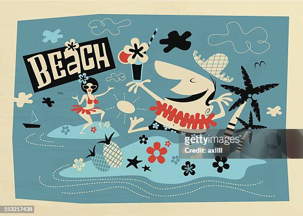 illustrations, cliparts, dessins animés et icônes de fête sur la plage - année 50