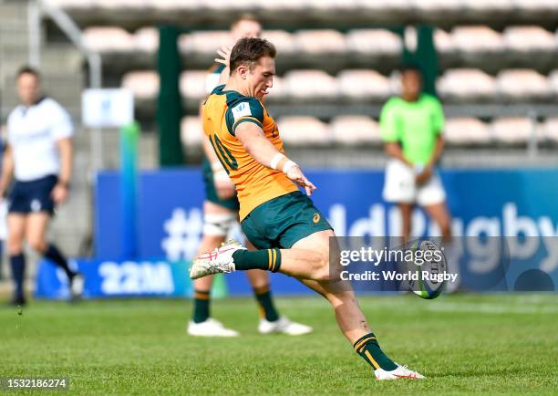 Jack Bowen of Australia during the World Rugby U20 Championship 2023, 5th place play-off match between Wales and Australia at Athlone Sports Stadium...