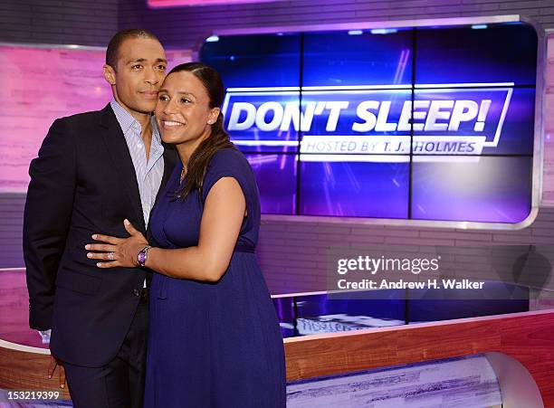 Host T.J. Holmes and his wife Marilee Fiebig attend the premiere of "Don't Sleep" at BET Studios on October 1, 2012 in New York City.