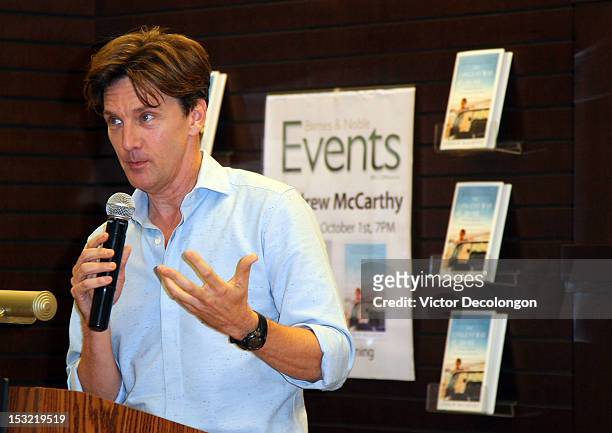 Andrew McCarthy addresses the audience as he talks about his travel book "The Longest Way Home" at Barnes & Noble bookstore at The Grove on October...