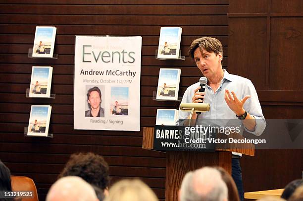 Andrew McCarthy addresses the audience as he talks about his travel book "The Longest Way Home" at Barnes & Noble bookstore at The Grove on October...