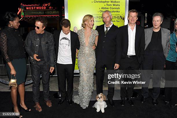 Actors Amanda Warren, Tom Waits, Sam Rockwell, Abbie Cornish, writer/director Martin McDonagh, producer Graham Broadbent, and actor Christopher...