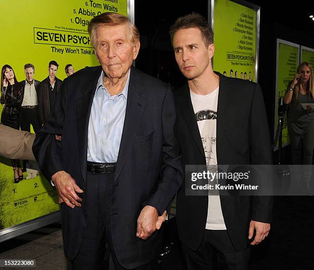 Execitve Chairman and CEO of Viacom and CBS Corporation Sumner Redstone and actor Sam Rockwell arrive at the premiere of CBS Films' "Seven...