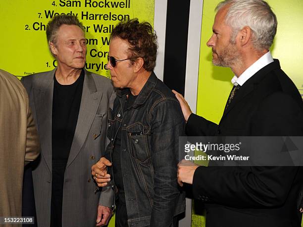 Actors Christopher Walken, Tom Waits, and writer/director Martin McDonagh arrive at the premiere of CBS Films' "Seven Psychopaths" at Mann Bruin...