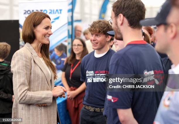 Britain's Catherine, Princess of Wales meets Cadets in the Techno Zone, which aims to inspire young people into exploring science, technology,...