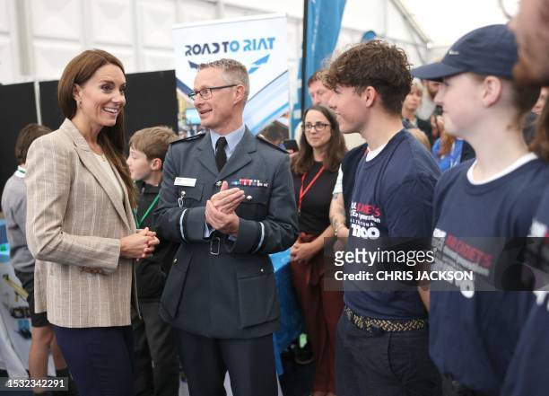 Britain's Catherine, Princess of Wales meets Cadets in the Techno Zone, which aims to inspire young people into exploring science, technology,...