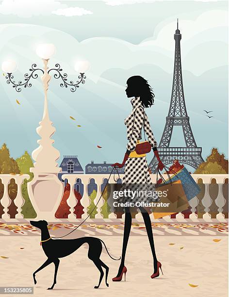 ilustrações, clipart, desenhos animados e ícones de compras em paris (outono - skinny teen