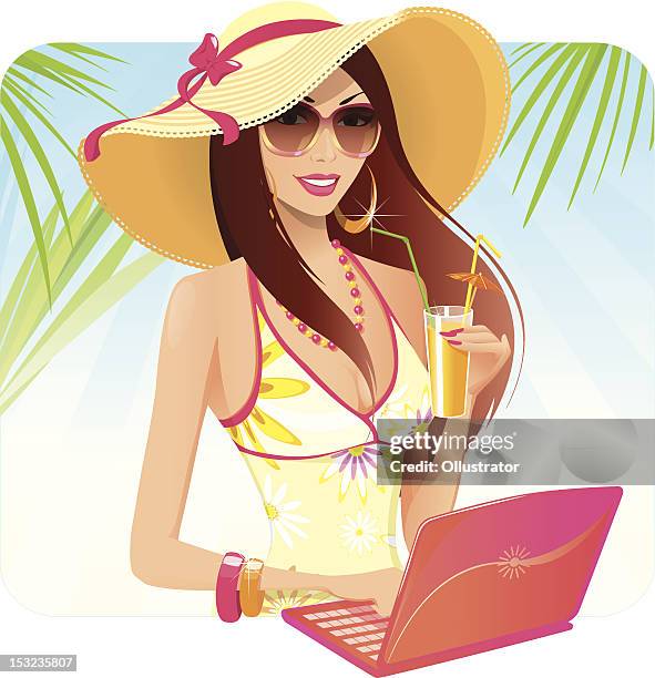 stockillustraties, clipart, cartoons en iconen met surfing the net - strohoed