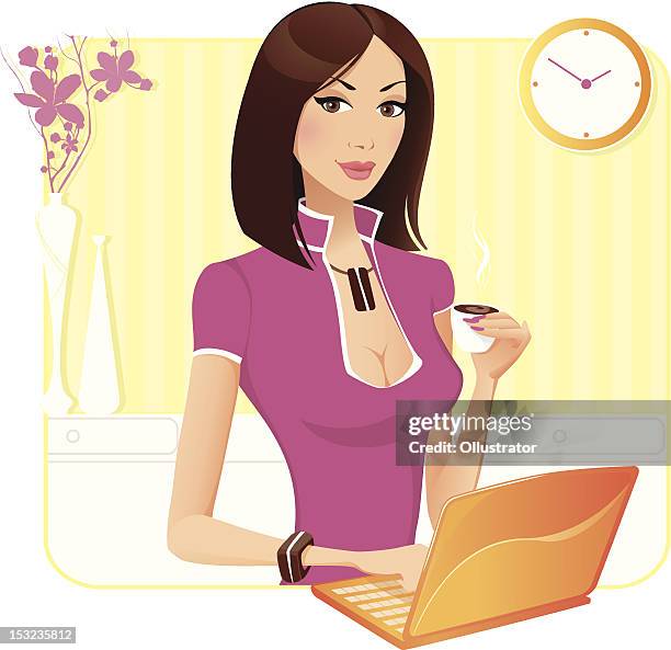 coffee at work - purple shirt stock illustrations