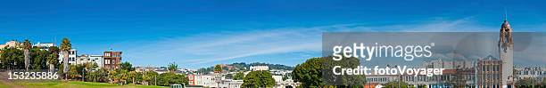mission district townhouses dolores park castro panorama san francisco california - mission district stock pictures, royalty-free photos & images