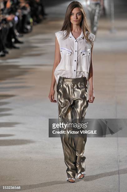 Model walks the runway during the Antony Vaccarello Spring / Summer 2013 show as part of Paris Fashion Week on September 25, 2012 in Paris, France.