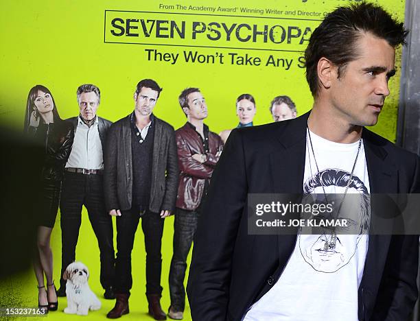 Actor Colin Farrell arrives at the premiere of CBS Films' 'Seven Psychopaths' at Mann Bruin Theatre on October 1, 2012 in Westwood, California.AFP...