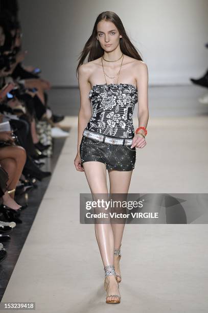 Model walks the runway during the Isabel Marant Spring / Summer 2013 show as part of Paris Fashion Week on September 28, 2012 in Paris, France.