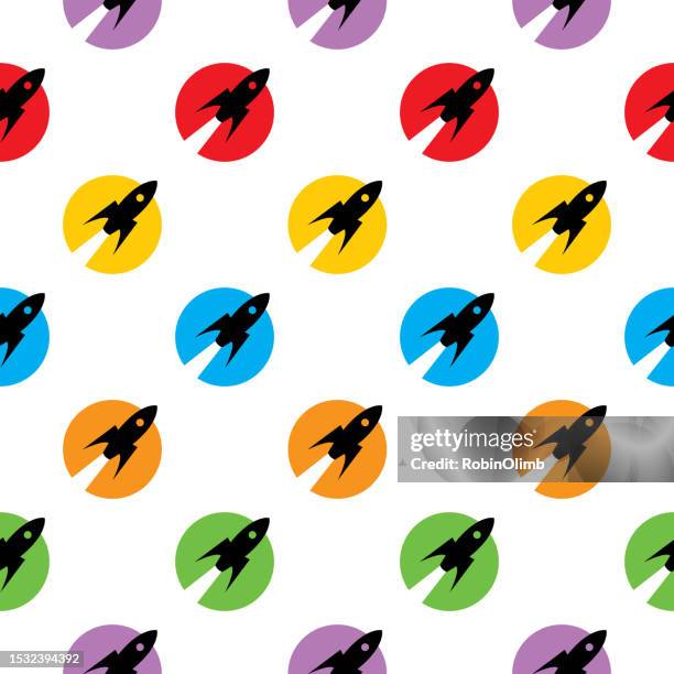 rocket circles seamless pattern - rocket white background stock illustrations