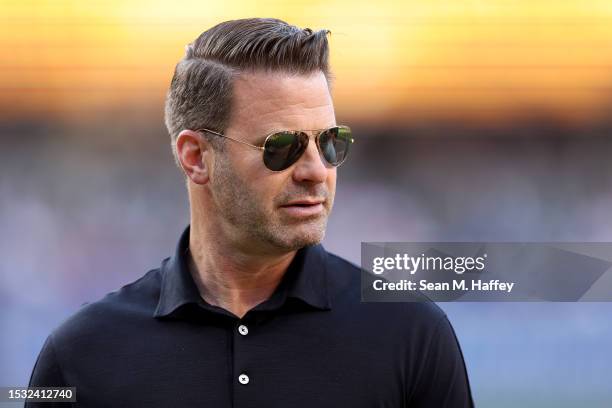 Erik Greupner of the San Diego Padres looks on prior to a game against the Los Angeles Angels at PETCO Park on July 03, 2023 in San Diego, California.
