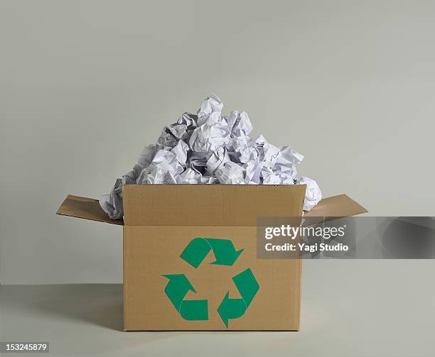 recycling box and wastepaper - recycled paper foto e immagini stock