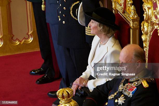 Queen Sonja of Norway attends the opening of the 157th Storting on October 2, 2012 in Oslo, Norway.