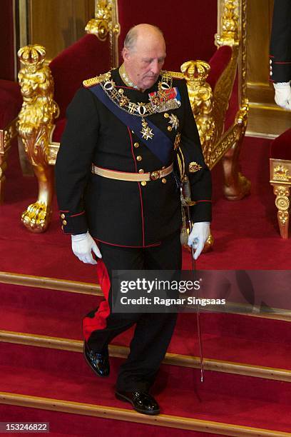 King Harald V of Norway attends the opening of the 157th Storting on October 2, 2012 in Oslo, Norway.