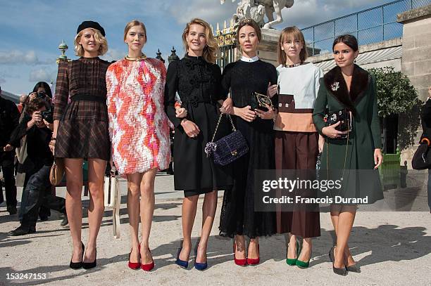 Elena Perminova, Natalia Vodianova, Ulyana Sergeenko and guests arrive at the Valentino Spring / Summer 2013 show as part of Paris Fashion Week at...